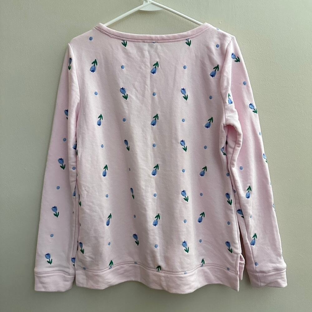 Talbots Pink Embroidered Floral Tulip Crewneck Sweatshirt Womens SMALL Cottage - Picture 10 of 11